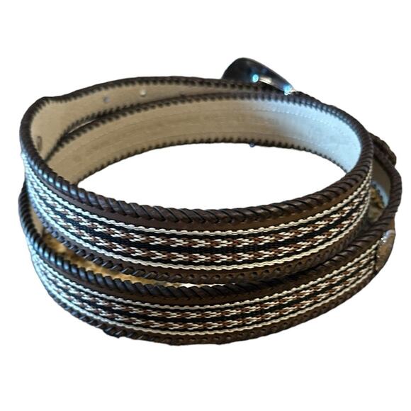 Western Belt with Heart Shaped Conchos Womens XL Brown and Tan Silver Buckle - Picture 8 of 11